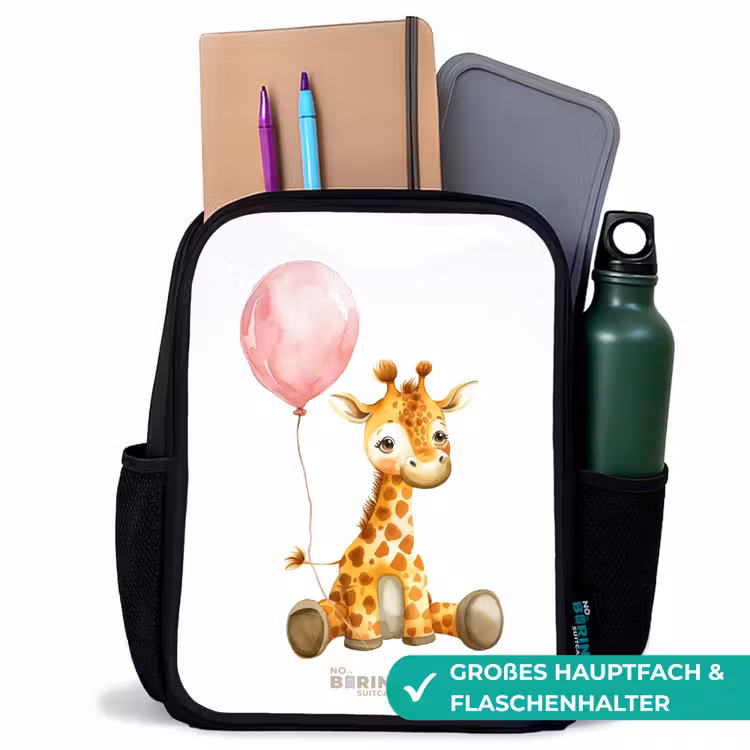 Giraffe met roze ballon Rugzak - Zwart middel -inhoud_DE