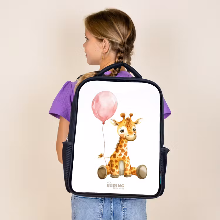 Giraffe met roze ballon Rugzak - Zwart middel -sfeer5