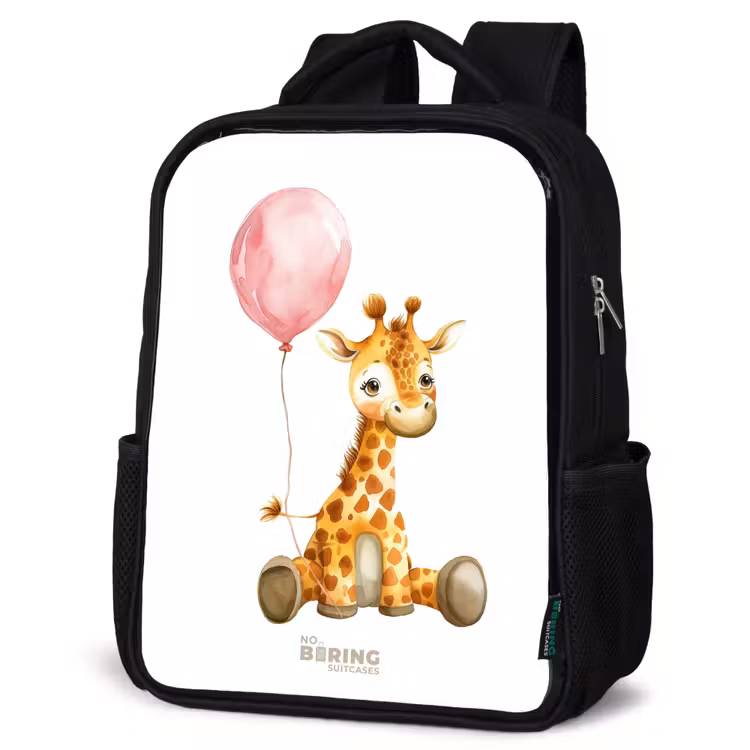 Giraffe met roze ballon Rugzak - Zwart middel -schuin