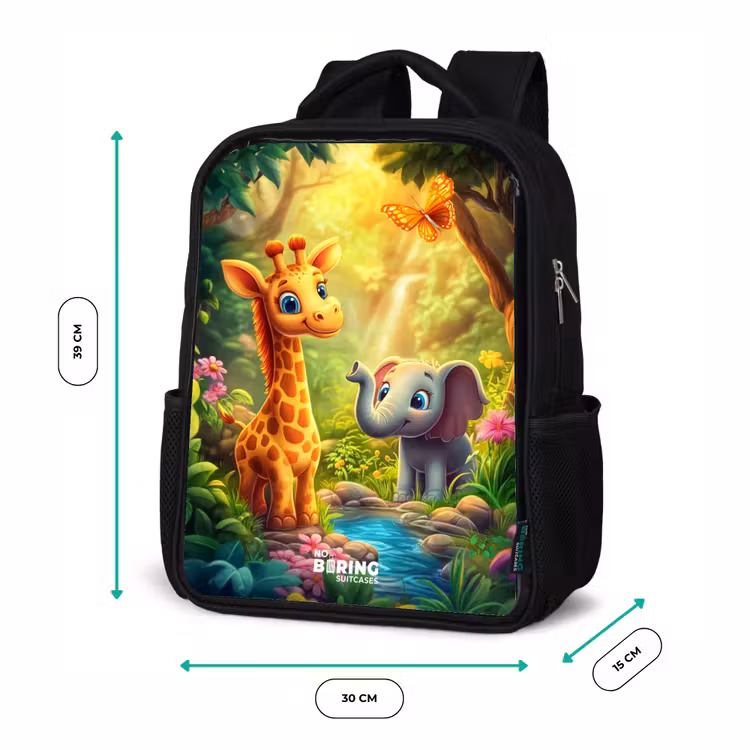 Giraf en olifant bij beekje in de Jungle Rugzak - Zwart middel -productfoto_formaten