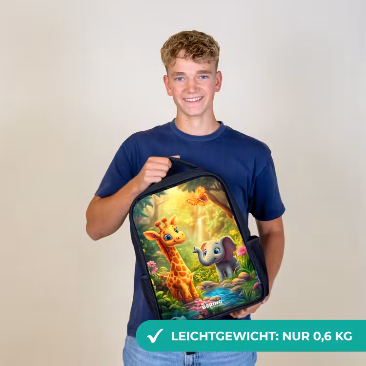 Giraf en olifant bij beekje in de Jungle Rugzak - Zwart middel -sfeer7_DE