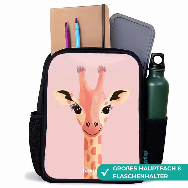 Giraffe - Wimpers - Minimalistisch - Roze Rugzak - Zwart middel -inhoud_DE