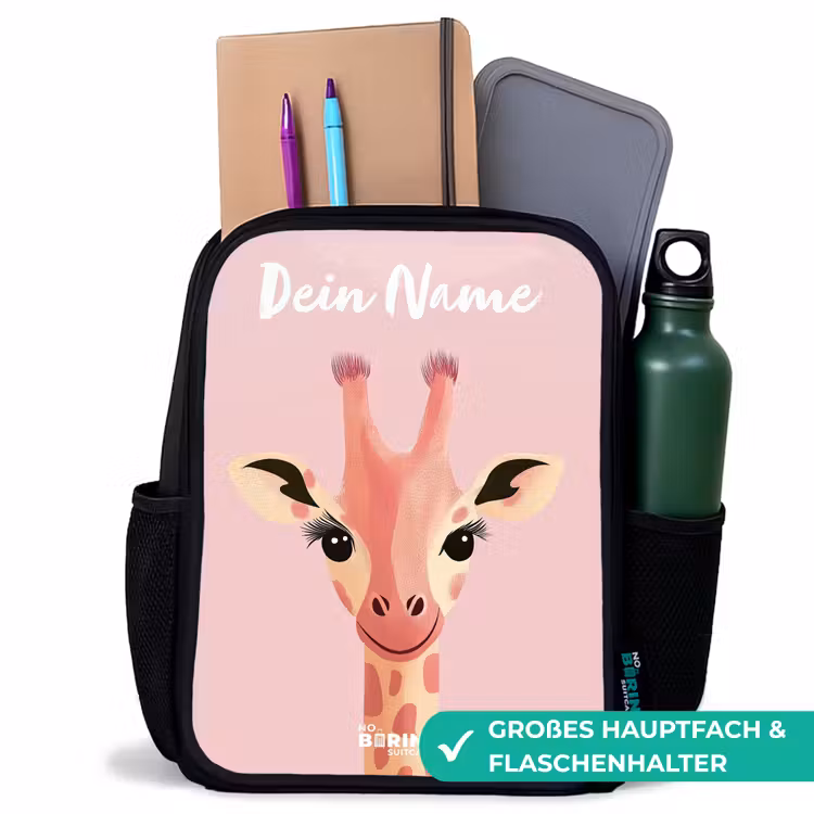 Giraffe - Wimpers - Minimalistisch - Roze Rugzak - Zwart middel -inhoud_DE