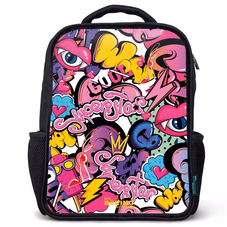 Girly graffiti Rugzak - Zwart middel -3d