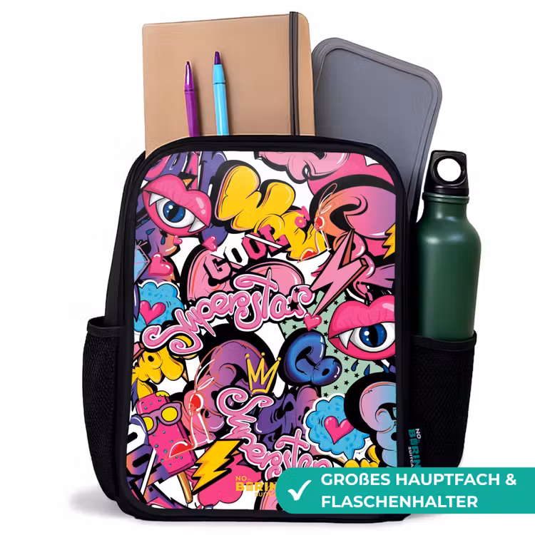 Girly graffiti Rugzak - Zwart middel -inhoud_DE