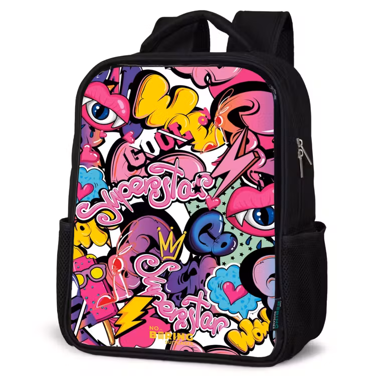 Girly graffiti Rugzak - Zwart middel -schuin