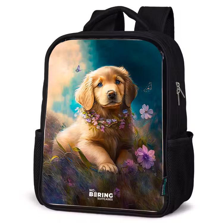 Goudkleurige puppy in het gras Rugzak - Zwart middel -schuin