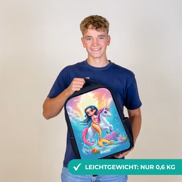 Zeemeermin met gouden staart met een witte eenhoorn Rugzak - Zwart middel -sfeer7_DE