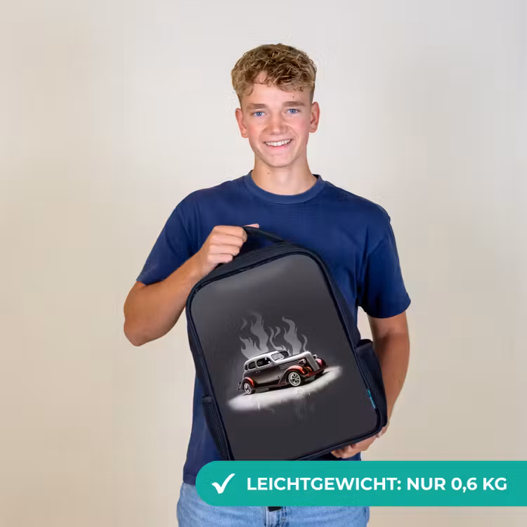 Grijze auto met grijze vlammen Rugzak - Zwart middel -sfeer7_DE