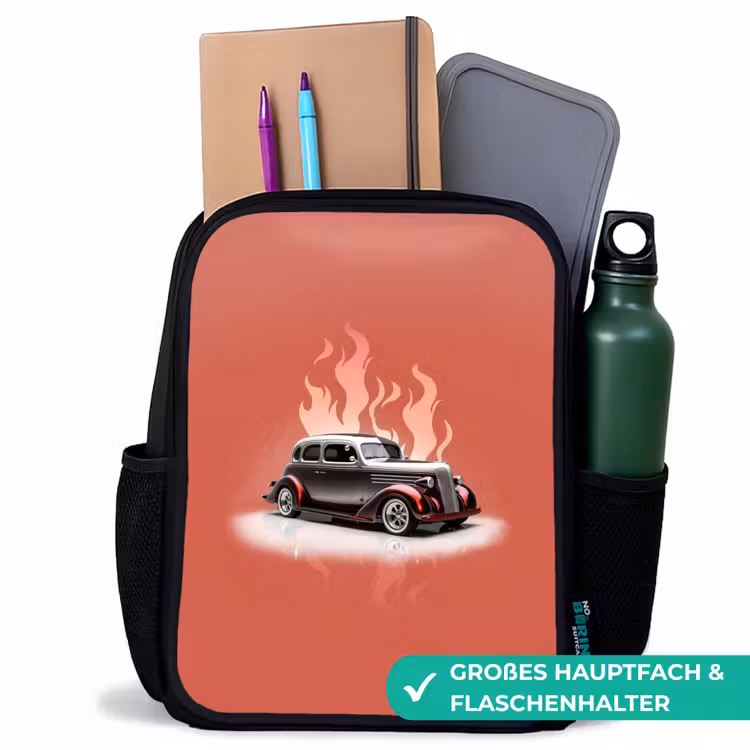 Grijze auto met roze vlammen Rugzak - Zwart middel -inhoud_DE