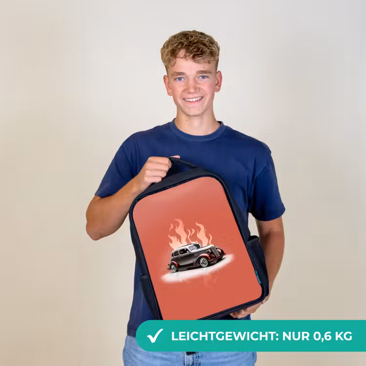 Grijze auto met roze vlammen Rugzak - Zwart middel -sfeer7_DE
