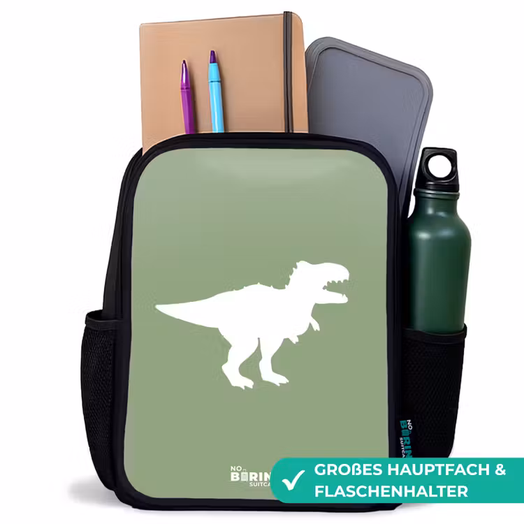 Groen met T-rex dino Rugzak - Zwart middel -inhoud_DE