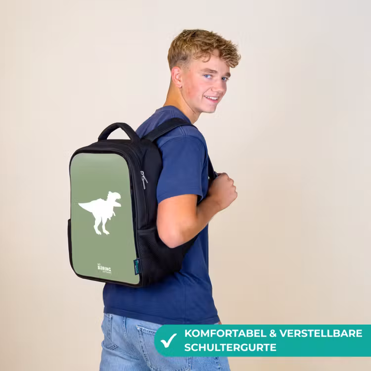 Groen met T-rex dino Rugzak - Zwart middel -sfeer9_DE