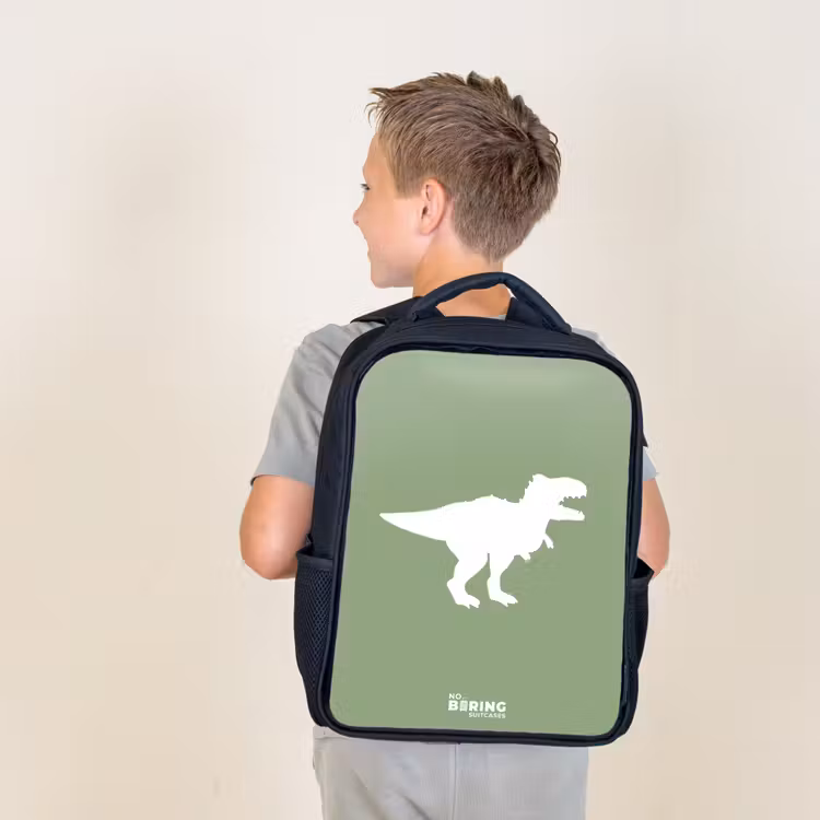 Groen met T-rex dino Rugzak - Zwart middel -sfeer2