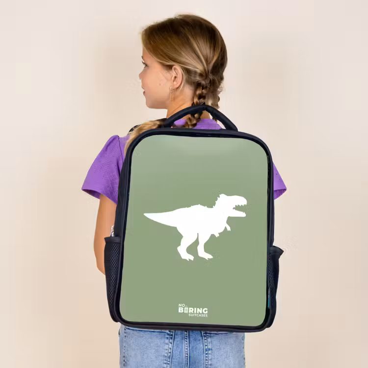Groen met T-rex dino Rugzak - Zwart middel -sfeer5