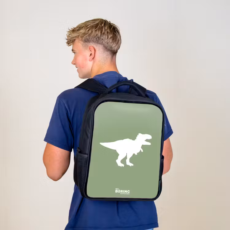 Groen met T-rex dino Rugzak - Zwart middel -sfeer8