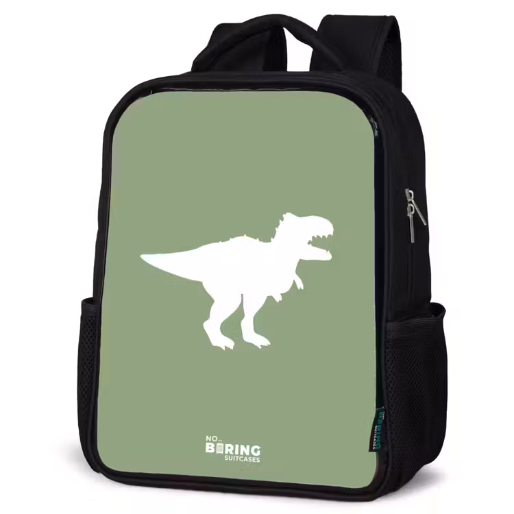 Groen met T-rex dino Rugzak - Zwart middel -schuin