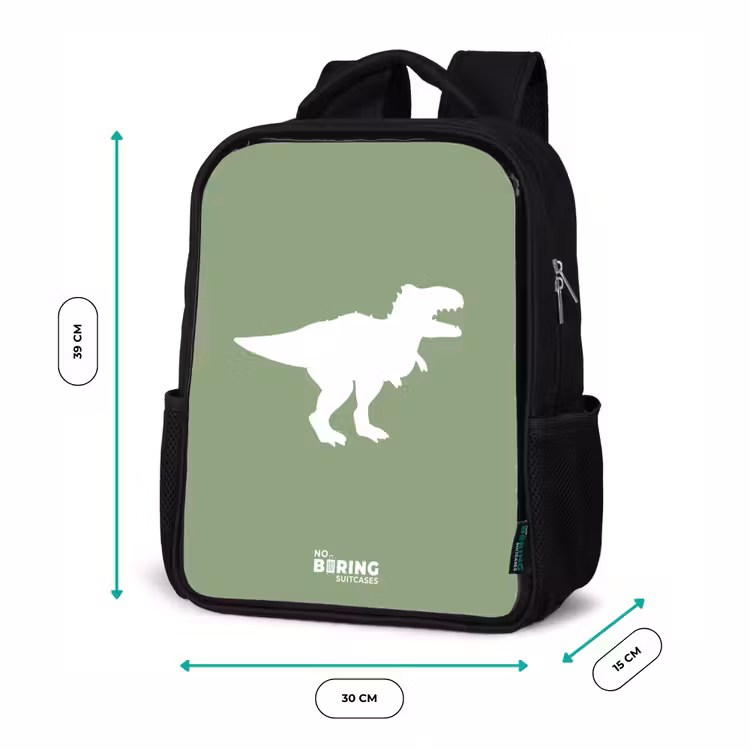 Groen met T-rex dino Rugzak - Zwart middel -productfoto_formaten