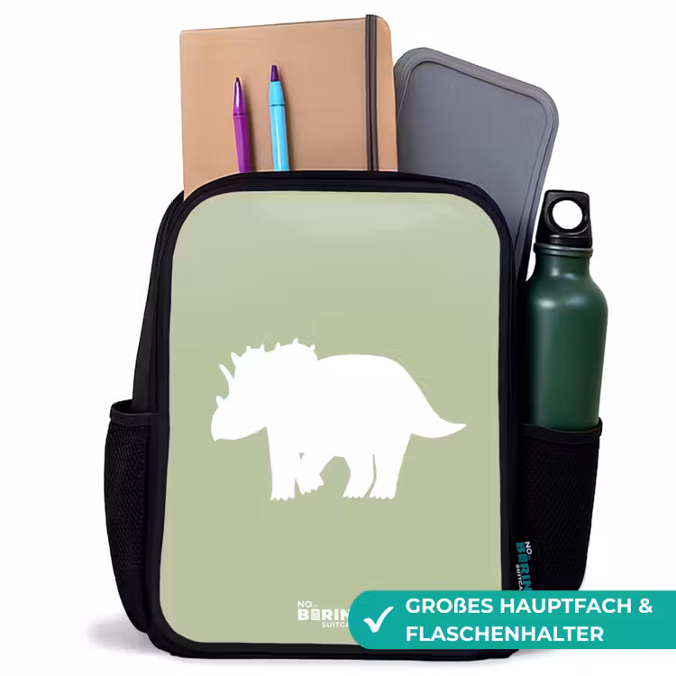 Groen met Triceratops dino Rugzak - Zwart middel -inhoud_DE