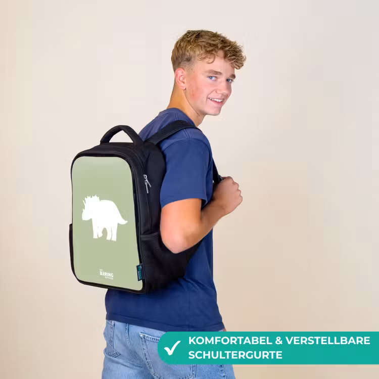 Groen met Triceratops dino Rugzak - Zwart middel -sfeer9_DE