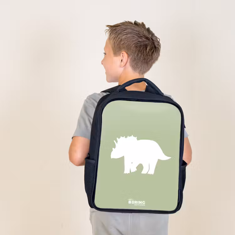 Groen met Triceratops dino Rugzak - Zwart middel -sfeer2