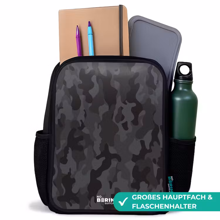 Groene camouflage print Rugzak - Zwart middel -inhoud_DE