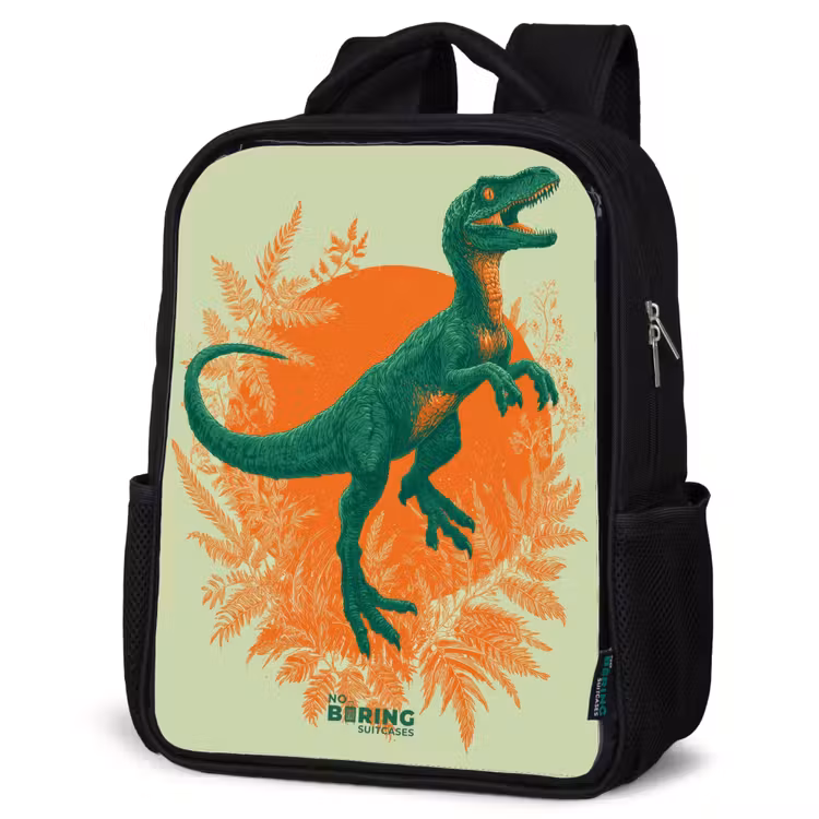 Groene dino tussen varens Rugzak - Zwart middel -schuin