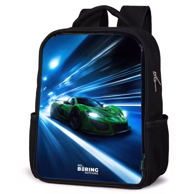 Groene supercar flitst door neonlicht Rugzak - Zwart middel -schuin