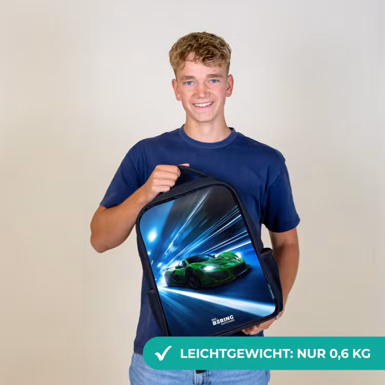 Groene supercar flitst door neonlicht Rugzak - Zwart middel -sfeer7_DE