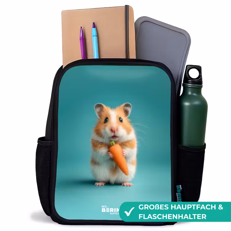 Hamster - Wortel - Dier Rugzak - Zwart middel -inhoud_DE