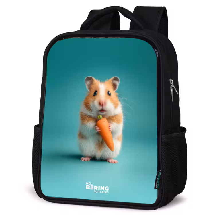 Hamster - Wortel - Dier Rugzak - Zwart middel -schuin