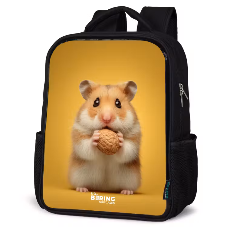 Hamster - Walnoot - Dier Rugzak - Zwart middel -schuin