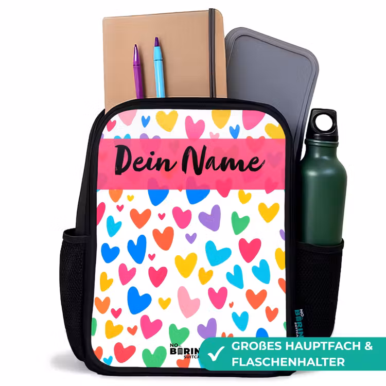 Hartjes - Kleurrijk - Patroon Rugzak - Zwart middel -inhoud_DE