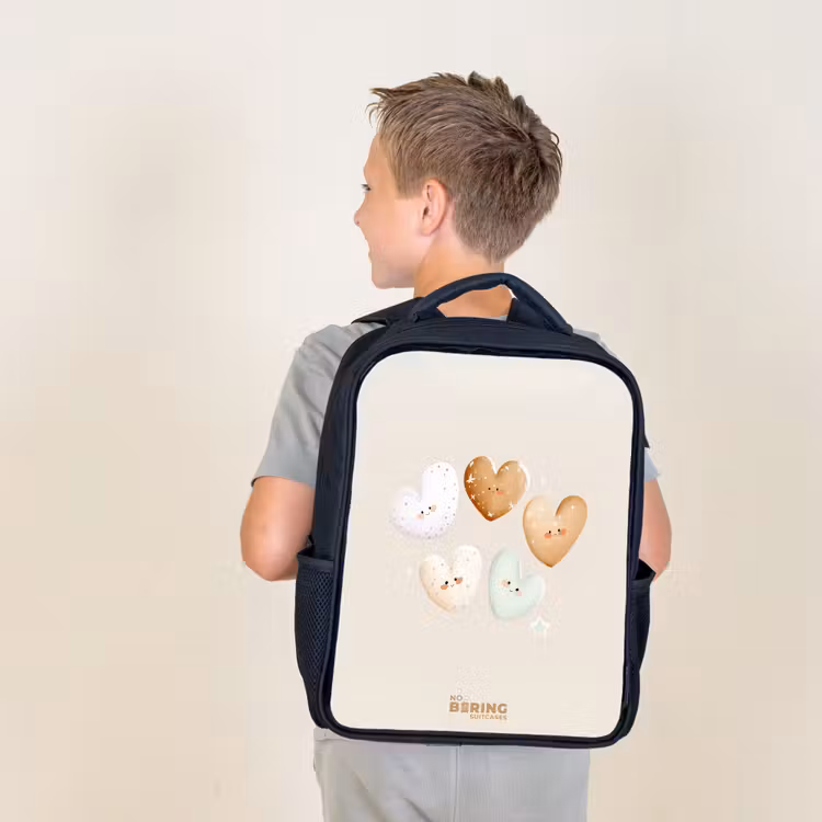 Hartjes in zachte beige tinten Rugzak - Zwart middel -sfeer2