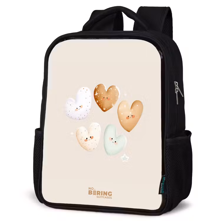 Hartjes in zachte beige tinten Rugzak - Zwart middel -schuin