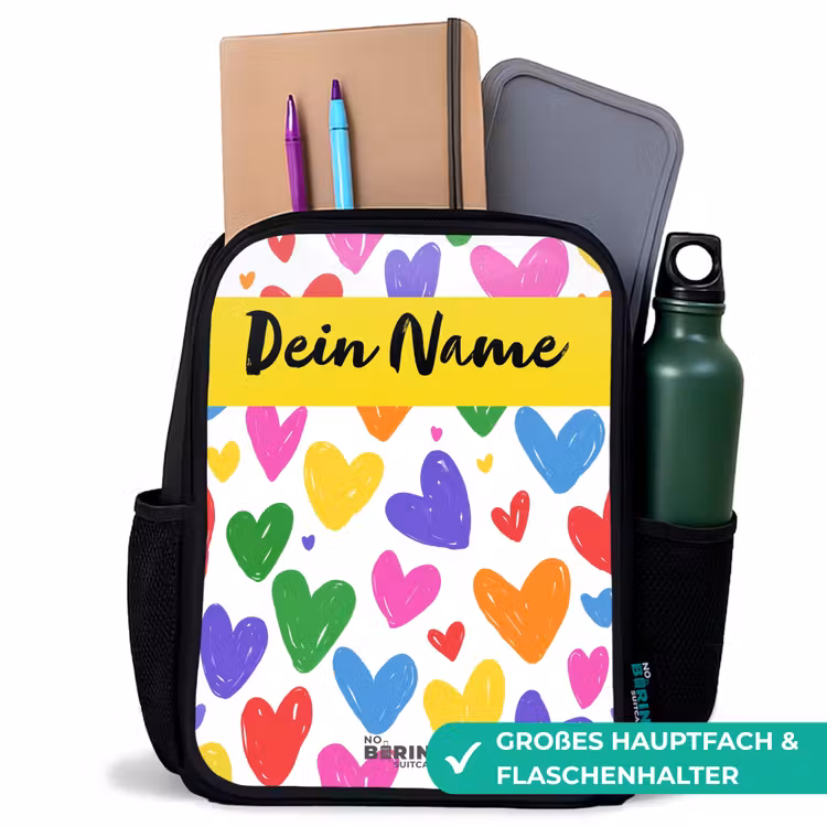 Hartjes - Patroon - Kleurrijk Rugzak - Zwart middel -inhoud_DE