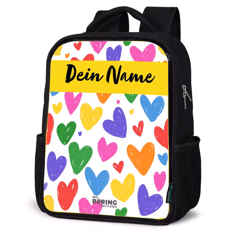 Hartjes - Patroon - Kleurrijk Rugzak - Zwart middel -schuin