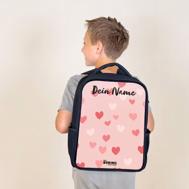 Hartjes - Patroon - Roze Rugzak - Zwart middel -sfeer2