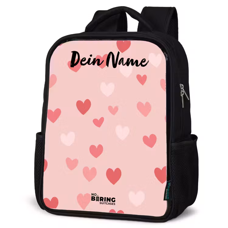 Hartjes - Patroon - Roze Rugzak - Zwart middel -schuin
