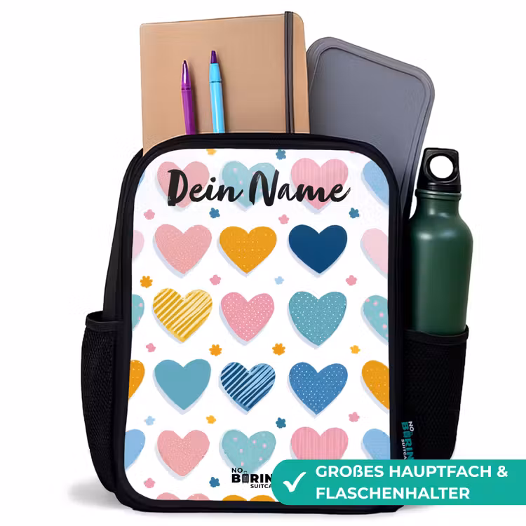 Hartjes - Pastel - Patroon Rugzak - Zwart middel -inhoud_DE