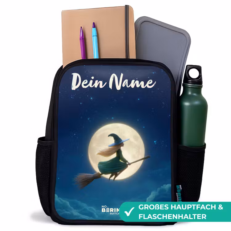 Heks in Maanlichtvlucht Rugzak - Zwart middel -inhoud_DE