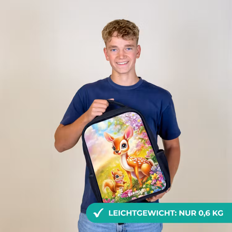 Hertje en eekhoorn in kleurrijk bloemenveld Rugzak - Zwart middel -sfeer7_DE