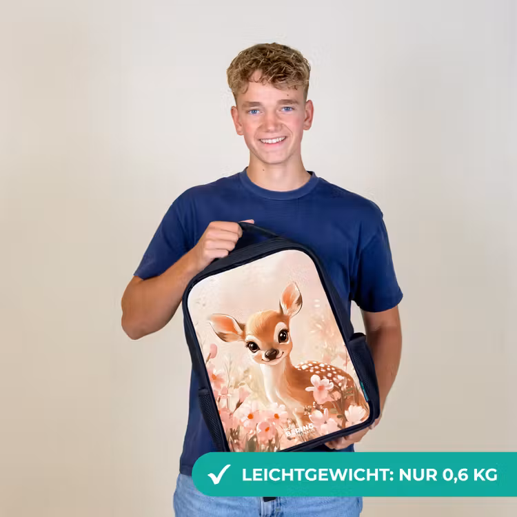 Hertje - Ogen - Stippen - Bloemen Rugzak - Zwart middel -sfeer7_DE