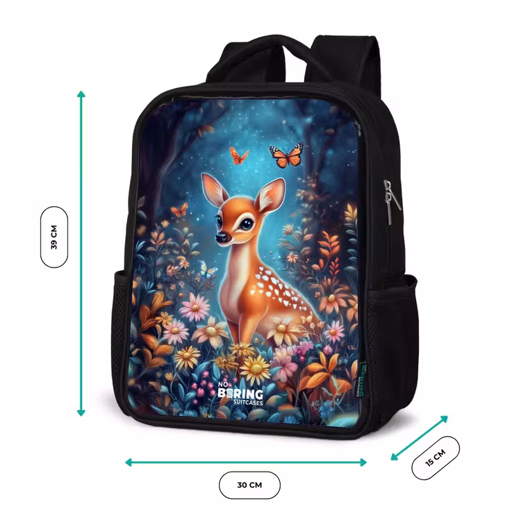 Hertje tussen bloemen in betoverend bos Rugzak - Zwart middel -productfoto_formaten
