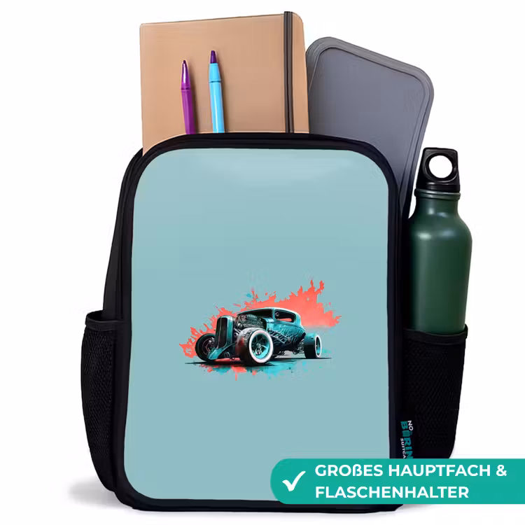 Hotrod turquoise Rugzak - Zwart middel -inhoud_DE