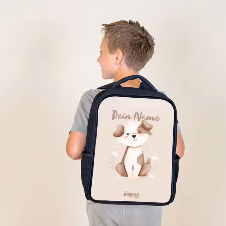 Hond in de kleuren bruin en beige Rugzak - Zwart middel -sfeer2