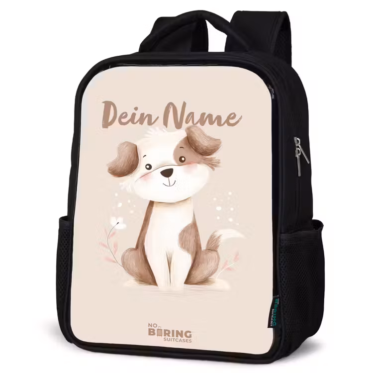 Hond in de kleuren bruin en beige Rugzak - Zwart middel -schuin