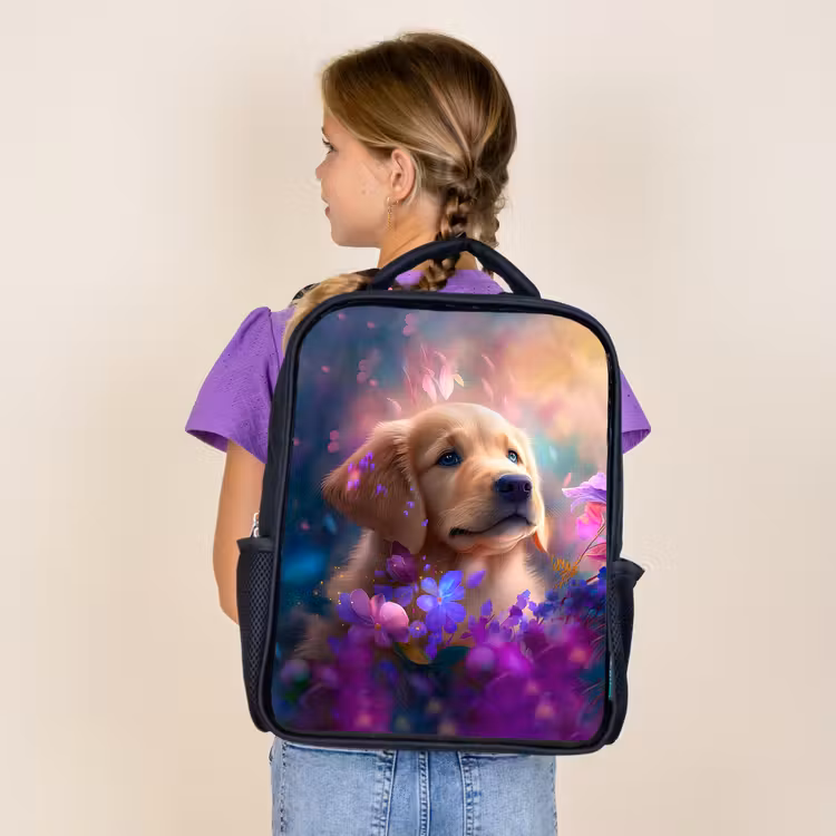 Hond - Puppy - Zon - Bloemen - Golden retriever Rugzak - Zwart middel -sfeer5