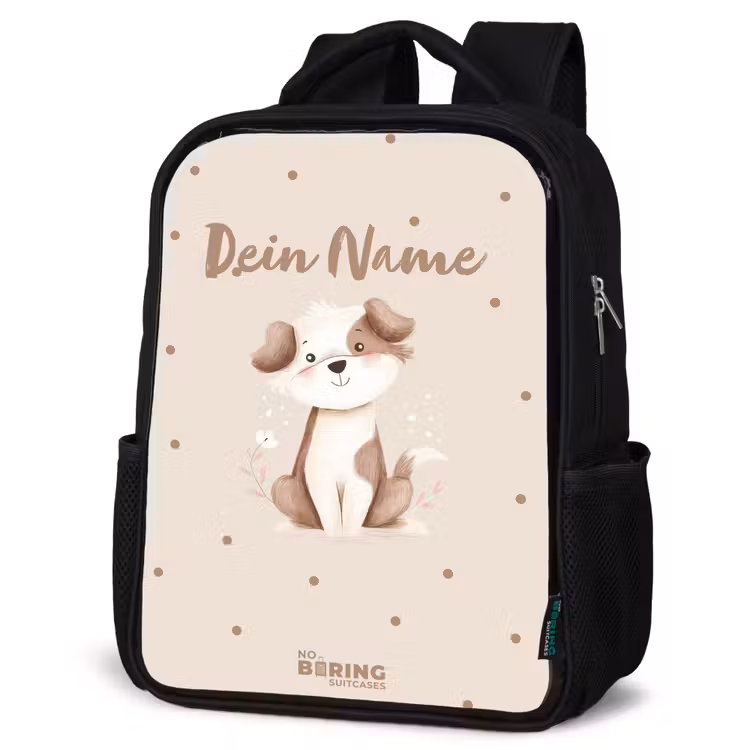 Honden pup omringd door bruine stippen Rugzak - Zwart middel -schuin