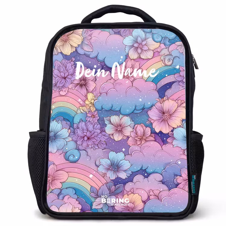 Illustratie van wolken, regenbogen en bloemen Rugzak - Zwart middel -3d